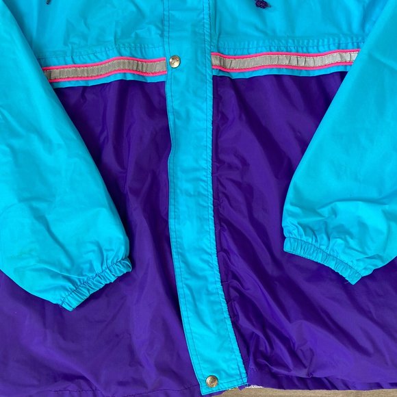 Vtg K-Way 2000 Windbreaker Jacket Colour Block Hooded Packable Size Large - Picture 5 of 11
